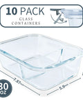 Two Compartment Glass Meal Prep Containers Pack Of 10 With Lids, 30 Oz Each, Airtight Food Storage showing dimensions