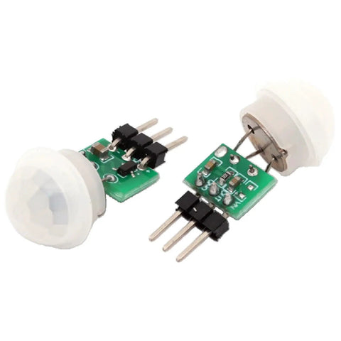 PIR Motion Sensor Module With Wide 2.7V To 12V DC Range, Mini Pyroelectric Infrared Human Detection Switch Built For Smart DIY Projects, Energy Efficient, Easy Wire, Plug And Play For Home Automation. Small green PCB sensor with white dome lens