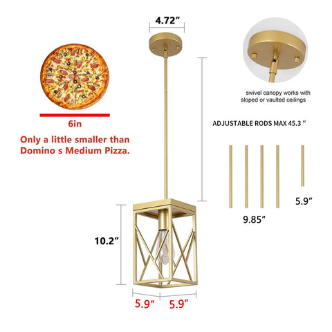 Modern Gold Pendant Light With Metal Cage One Light Adjustable Rods Mini Pendant Fixture dimensions diagram