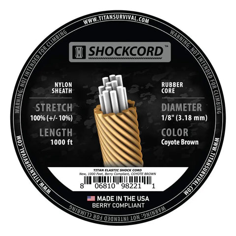Label of One Eighth Inch 1000 Feet Heavy Duty Bungee Cord For Outdoor And Camping Use Mil Spec Shock Cord Built Tough