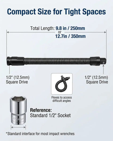 Flexible Shaft Extension 360 Degree Rod for Impact Sockets and Wrenches Universal Extension Bar 250mm 350mm length guide