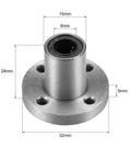 Rock Solid Linear Ball Bearings Lmf8uu Eight Millimeter Round Flange Bushings Featuring Dual Rubber Seals For Dang Smooth Shaft Glide In Hardcore Cnc Machines And Three D Printers Four Pack, showing dimensions and steel body.