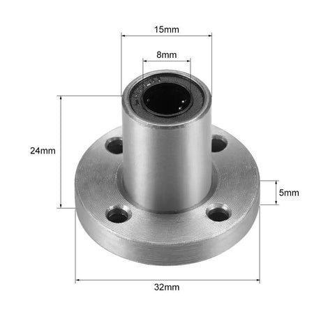 Rock Solid Linear Ball Bearings Lmf8uu Eight Millimeter Round Flange Bushings Featuring Dual Rubber Seals For Dang Smooth Shaft Glide In Hardcore Cnc Machines And Three D Printers Four Pack, showing dimensions and steel body.