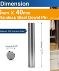 Sturdy 5mm By 40mm Stainless Steel Dowel Pins Set Of 35 Precision Ground For Quick Fit And Rock Solid Joints In Woodworking Furniture Making And Light Metal Fabrication, 304 steel
