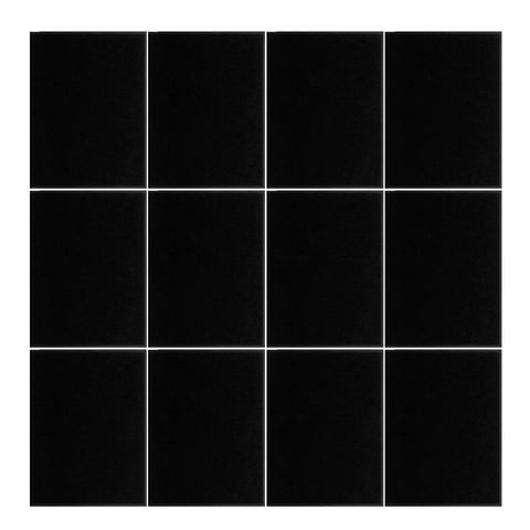 Twelve black textured polyester fiber acoustic wall panels for soundproofing, ideal for home studio and bedroom setup.
