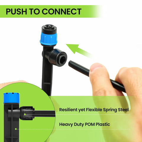 Drip Irrigation System 230Ft Garden Watering Kit With Quick Connect Fittings, Adjustable Drip Emitters close-up view.