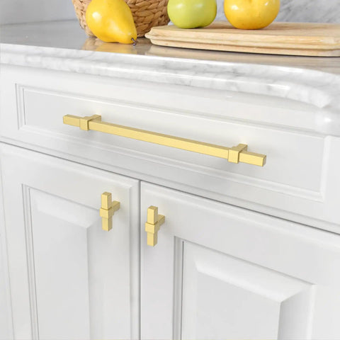 10 Pack 10 Inch Brushed Gold Cabinet Pulls for Kitchen Cabinets and Cupboards on white drawers, gold cabinet handles
