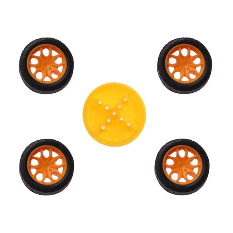 Orange and black wheels with yellow disc from 78 Piece Plastic Gear Pulley Belt Rack Kit For DIY Projects Gear Shaft And Belt Systems Hands On Build Set