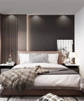 ELUKHT 4-Pack 7W/12W Commercial LED Recessed Downlight with Black Anti-Glare Trim - 3 Color Selectable for Indoor Lighting,12w-Warm Light in a modern bedroom.