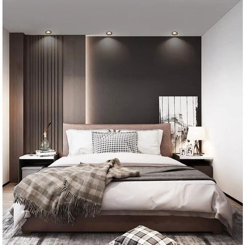 ELUKHT 4-Pack 7W/12W Commercial LED Recessed Downlight with Black Anti-Glare Trim - 3 Color Selectable for Indoor Lighting,12w-Warm Light in a modern bedroom.