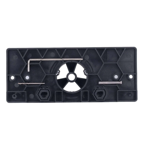 35mm hinge hole saw drilling guide jig, black ABS plastic, for woodworking, with hex key and drill bits