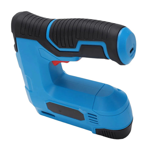 Slick Cordless Electric Brad Nailer And Staple Gun Rechargeable 2 In 1 Bottom Loading Fastening Tool, blue grip design.