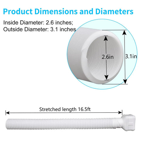 Extendable 16.5Ft Gutter Downspout Extension Pipe For 2x3 And 3x4 Downspouts, Flexible Drainage Tube dimensions with white finish