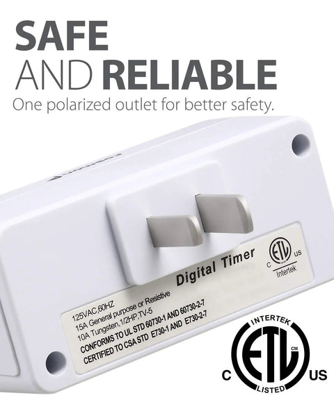 Back view of Two Pack 24 Hour Programmable Digital Outlet Timer With On Off Program LCD Display Mini Indoor Plug In 125V 15A