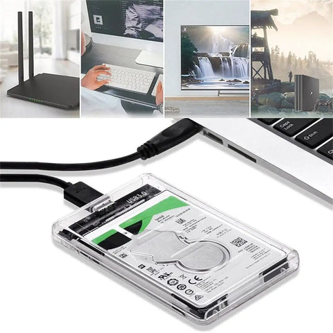 Sata Iii To Usb Three Compact Storage Drive Docking Station Enclosure Case With Uasp Support connected to a laptop via USB.
