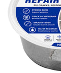 Heavy Duty Concrete Crack Filler And Cement Repair Paste in a round container for repairing chipped edges and cracked steps.