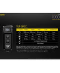 Tup 1000 Lumen Rechargeable EDC Flashlight With Digital Display And LumenTac Usb Charging Cable specs chart.