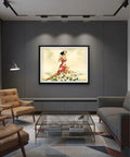 Wahine In Red Outrigger Canoe Vintage Hawaiian Airbrush Art Print From The 1930s displayed in modern living room decor