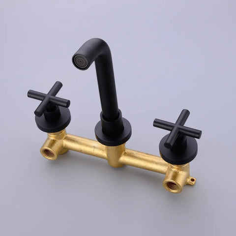 Matte Black Brass Wall Mounted Bathroom Faucet With Dual Cross Handles Lavatory Vanity Sink Faucet Includes In Wall Rough In Valve