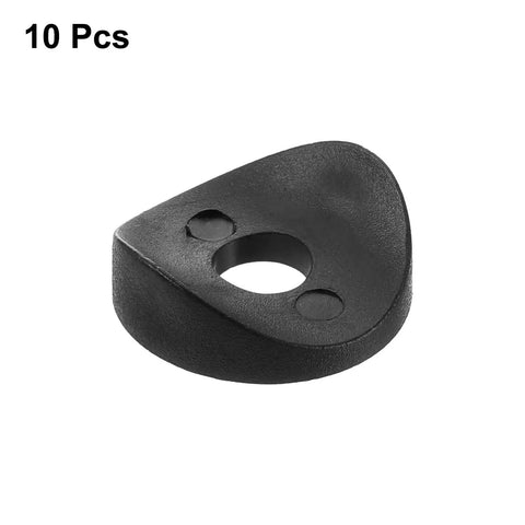 Pack Of Ten Extra Tough Nylon Spring Deck Washers, Top Shelf Concave Plastic Spacers For Seamless Machine Assembly And No Nonsense DIY Builds, Matte Black Hardware, close-up of a black nylon washer