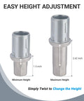 Adjustable Bullet Feet For 1-5/8 Inch Tubing Outer Diameter, showing minimum and maximum height range, stainless steel.