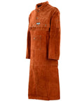 Side view of Leather Welding Apron With Sleeve Heavy Duty Flame Resistant Shield Open Back Design Keeps You Cool While You Grind Weld Or Cut