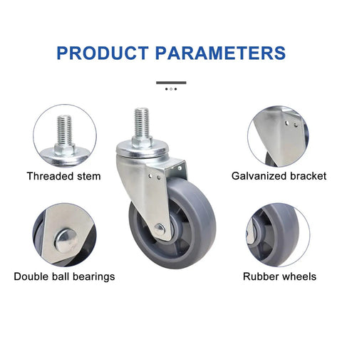 Heavy Duty Swivel Caster Wheels With Top Plate M Threaded Stem Rubber Casters For Furniture And Workbenches details