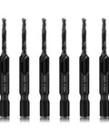 Set of six Do It All Drill Tap Countersink Bit Set For 6 32NC Threading In Soft Metal Wood And Plastic with blackened coating