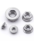10-24 UNC Serrated Flange Hex Lock Nuts in durable 304 stainless steel, featuring a close-up view of their serrated design.