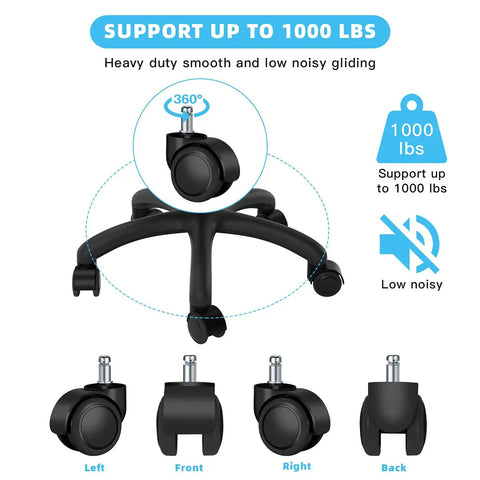 Replacement Office Chair Caster Wheels Set Of 5 For Hardwood Floors And Carpet Heavy Duty Up To 1000 Lb Capacity 2 Inch Universal