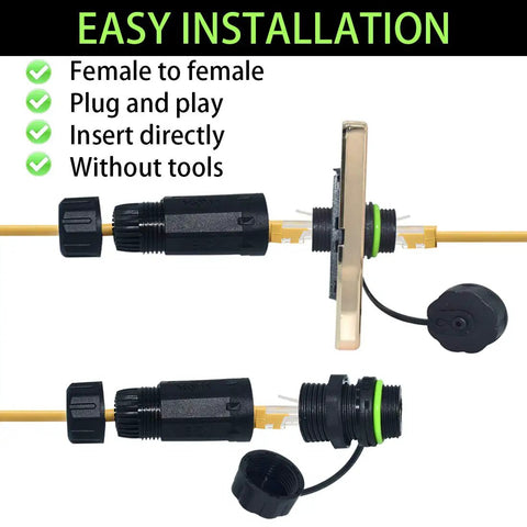 Waterproof Ethernet Connector IP68 Shielded Panel Mount Coupler Female to Female for Outdoor and Indoor Use Cat5e Green Two Pack