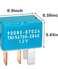 12V DC 4 Pin Automotive Relay Pack Of 2 For AC Compressors, Starters, Headlights And More Plug And Play Ready Fits Toyota Prius, RAV4, 4Runner, Camry, Lexus Or Scion Cars; blue relay 0.9 x 0.59 x 0.63 in