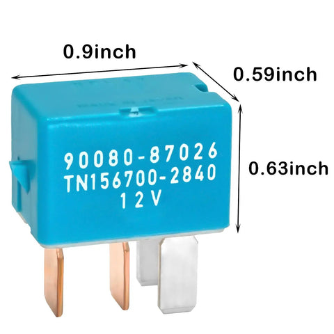 12V DC 4 Pin Automotive Relay Pack Of 2 For AC Compressors, Starters, Headlights And More Plug And Play Ready Fits Toyota Prius, RAV4, 4Runner, Camry, Lexus Or Scion Cars; blue relay 0.9 x 0.59 x 0.63 in
