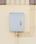 Heavy Duty Outdoor Weatherproof Electrical Box Wall Mount Control Enclosure Junction Box Thickened Steel Cabinet With Lockable Panel 250 By 300 By 140 mm For Industrial Use, mounted on wall.