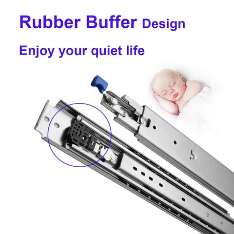 Pair Of 60 Inch Heavy Duty Drawer Slides With Full Extension And 500 Lb Load Capacity, featuring a rubber buffer design.