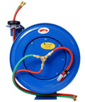 Retractable Welding Hose Reel With One Quarter Inch By 50 Foot Twin Oxygen Acetylene Hoses Heavy Duty Industrial Steel Build