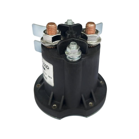 Heavy Duty 200 Amp Oil Pump Contactor Switch Relay For 12V And 24V Forklift Stackers, black plastic relay unit with terminals.