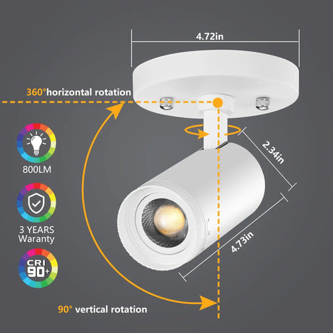 Diagram of Three Color Temperature Adjustable LED Ceiling Spotlight Flush Mount With Directional Beam For Living Room and Bedroom.