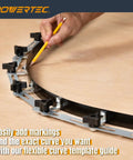 User marking a curve with Heavy Duty Flex Curve Ruler 37 Inch Pro Steel Profiling Strip on wood surface.