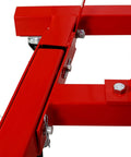 Close-up of red frame from Beefy Heavy Duty Engine Stand 2000 Lb Capacity With 360 Degree Rotating Head Folding Cast Iron Motor Hoist Trolley