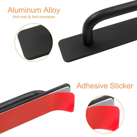 Two Pack Self Stick Adhesive Cabinet Door Handles Black 148mm Aluminum Alloy With Smooth Surface No Drill Installation