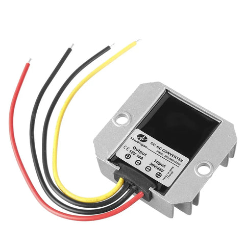 Heavy Duty Plug And Play Dc To Dc Step Down Converter 72V To 12V 5A 10A Voltage Regulator with four wires for power setup.