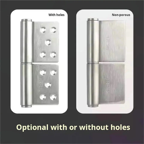 Two Rock Solid 5 Inch Stainless Steel Flag Hinges With Detachable Pin, one with holes and one non-porous, showcasing options.