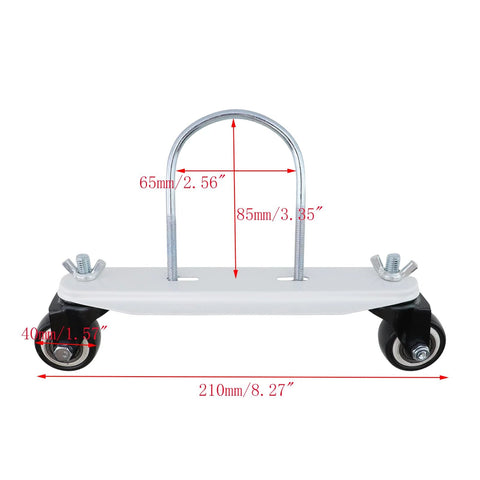2-Pack Mobile Pulley Holders For Oil Filled Radiator, Iron Construction With 360 Degree Swivel Wheels, Easy Tool-Free Installation Via Butterfly Nut, Sturdy Caster Frame Base For Electric Heaters, White Wheel Design.