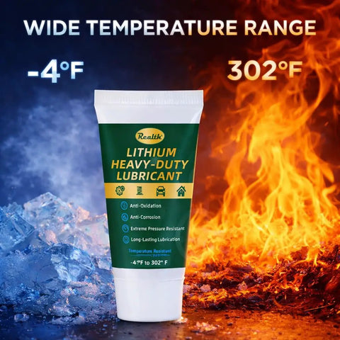 Lithium Grease 1 Oz High Temp Waterproof For Extreme Heat And Wet Conditions with ice and fire background