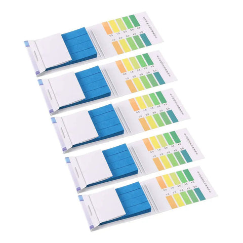 Five packs of pH Test Strips 0.5 to 5.0 Indicator Paper Litmus Tester Kit for Water Food Pool Aquarium Testing with color charts