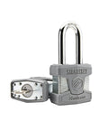 SmartKey Padlock With 50mm Standard Shackle Satin Chrome Rekey In A Snap Works With Your House Key Heavy Duty