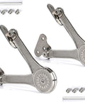 Pair of silver heavy-duty lid stay hinges with mounting plates; includes screws and Allen keys