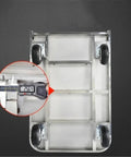 Heavy Duty Stainless Steel Platform Hand Truck Hella Durable Push Cart With Six Inch Swivel Wheels and detailed measurement view.
