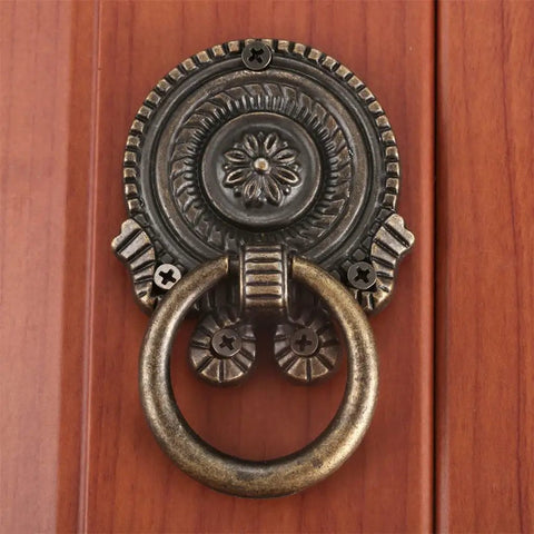 Antique Bronze Ring Pull Cabinet Knob Set, 2-Pack, Single Hole Drawer Handle, Alloy Cupboard Door Hardware For Kitchen And Furniture